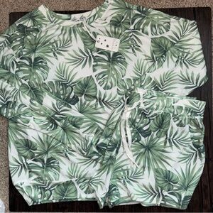 Tropical Leaf Print Lounge Set